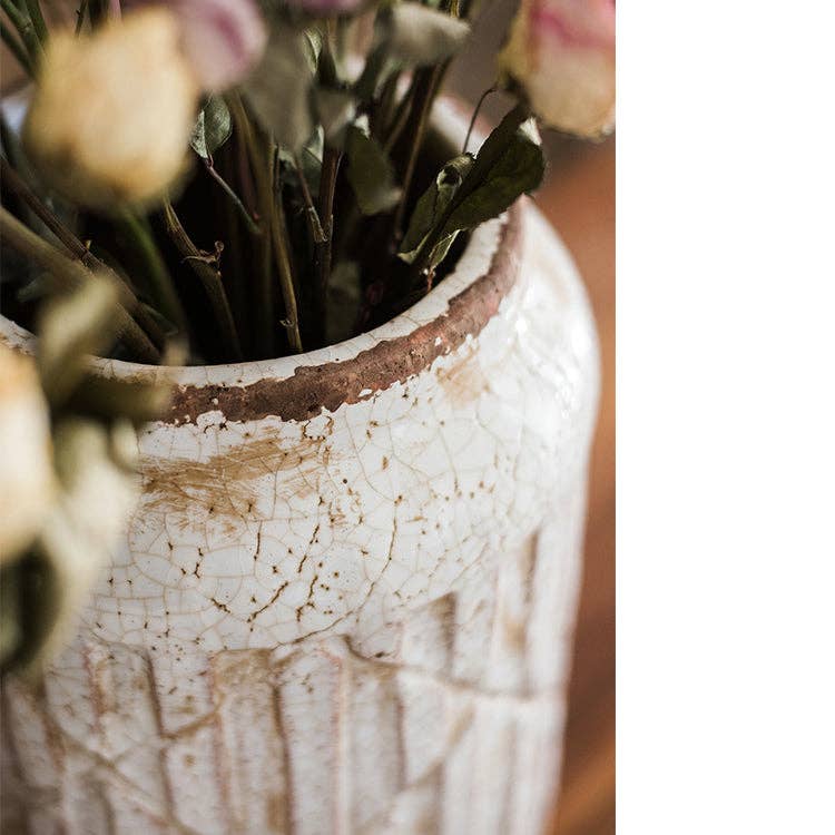 Rustic Reach - Wholesale Vase - Distressed White Ceramic Flower Jar Vase4
