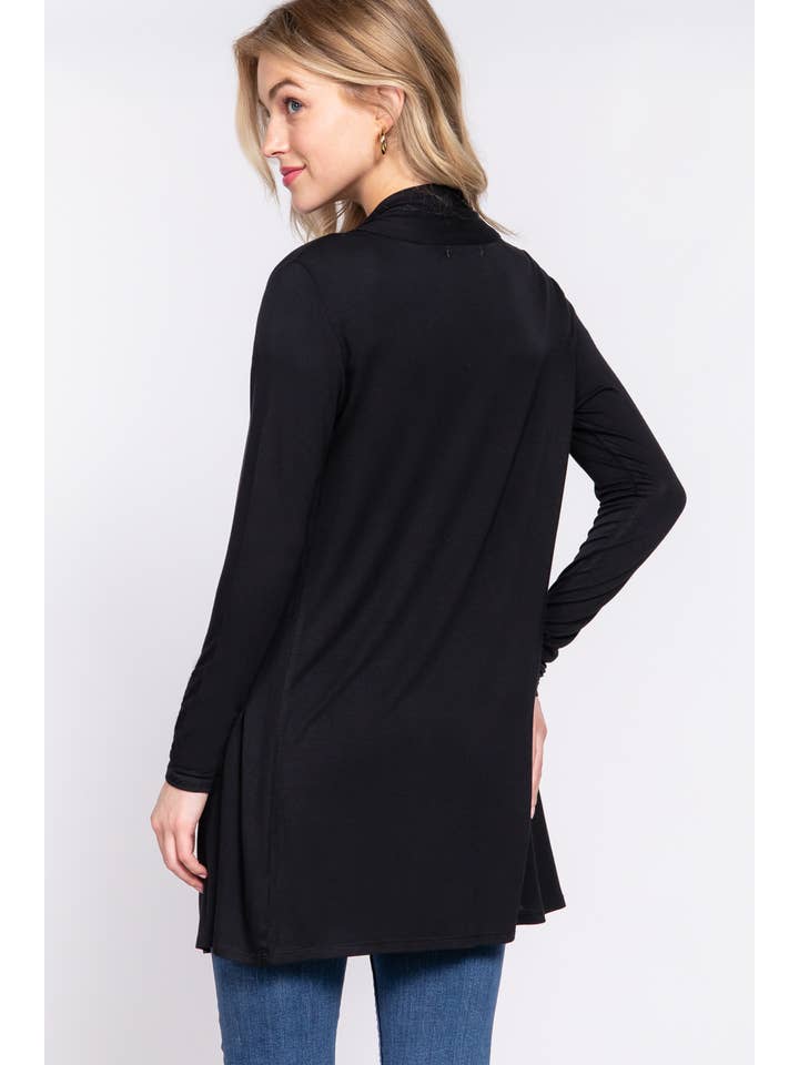 Active Basic | Active USA - Vente Cardigan – femme - Cardigan long à manches longues en jersey de rayonne ouvert sur le devant13