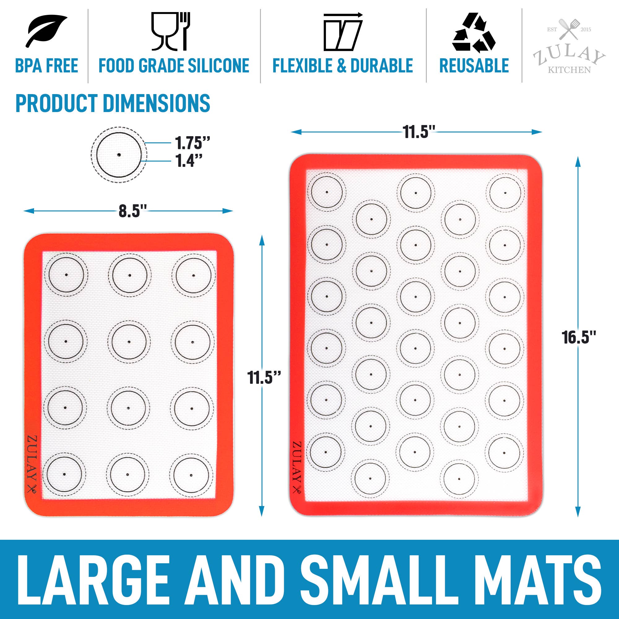 Zulay Kitchen - Wholesale Baking Sheet/Mat - Macaron Silicone Baking Mats With Pre-printed - Set of 49