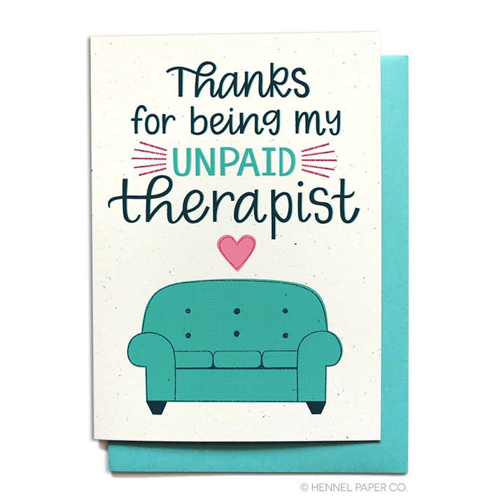 Thank You Card - Unpaid Therapist for wholesale by Hennel Paper Co.