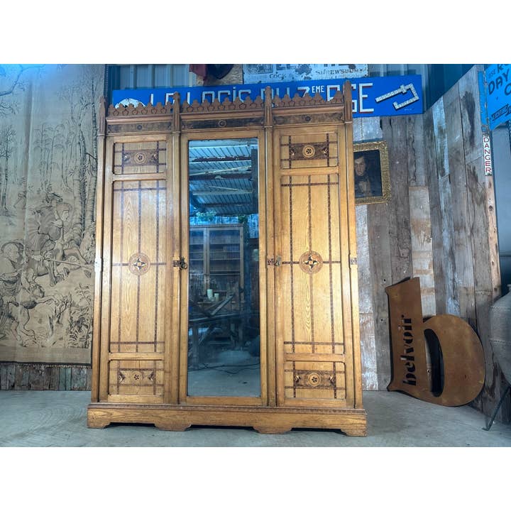 Antique Arts and Crafts Gothic Ash Wardrobe Compactum C 1870 for wholesale by belvoir