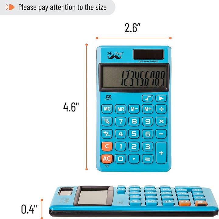 Mr. Pen - Wholesale Calculator - Standard Function Calculator, 12 Digits, Small Calculator, Solar Calculator, Pocket Calculator, Simple Calculator, Basic Office Calculators, Solar Handheld Calculator, Standard Calculator1