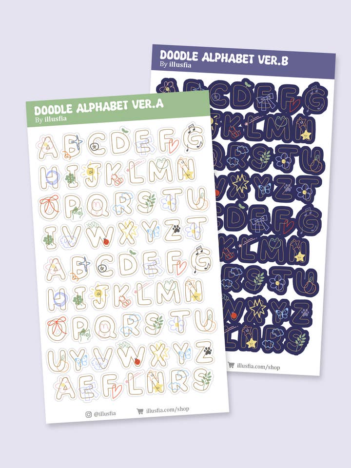Doodle Alphabet Sticker Sheet for wholesale by illusfia