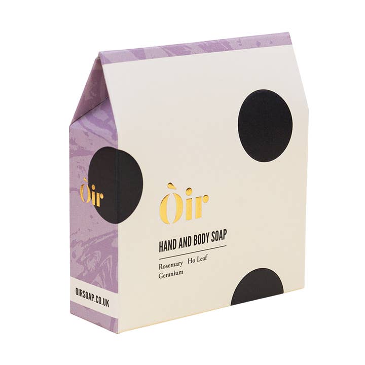 Oir Soap Ltd – Engroshandel Sæbestykke – Oir hånd- og kroppssæbe med rosmarin, ho-blad og geranium1