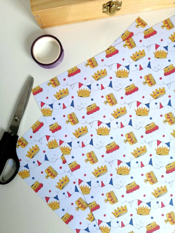 King Charles Coronation Gift Wrap for wholesale by Doodle Keg