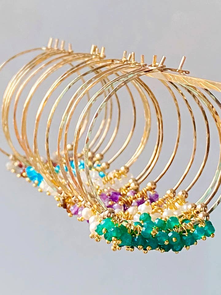 Cluster gemstone hoops for wholesale by Bonnie Boardman Jewelry