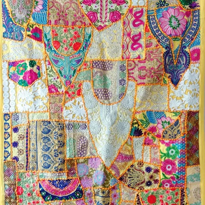 GYPSY STUDIO - Wholesale Tapestry/Textile - Yellow Patchwork Embroidery Handmade Sari Patchwork Tapestry5