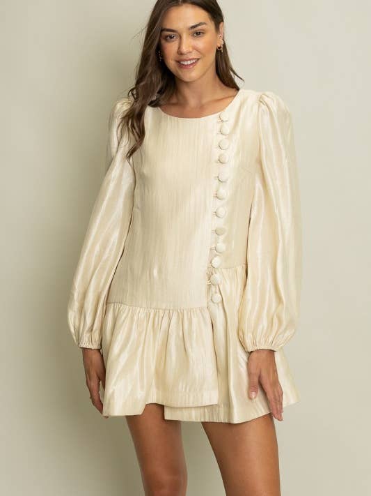 SOD1377 Shimmer Mini Dress with Covered Button Detail for wholesale by Heyson