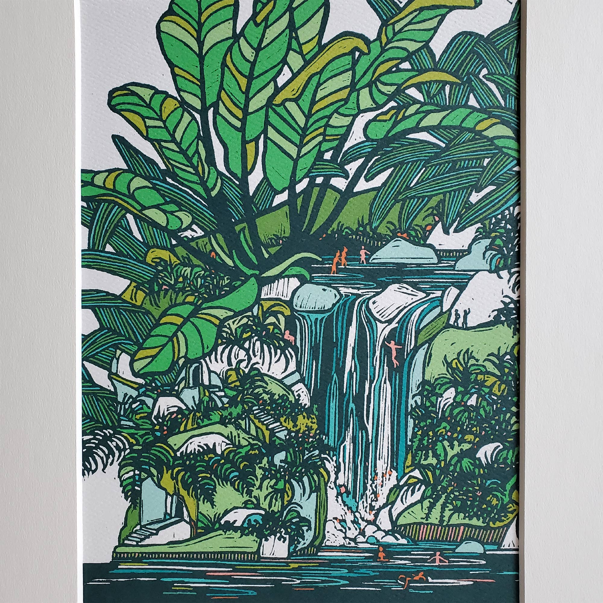 Little Green - Wholesale Art Print - Tropical Waterfall Hawaiian Landscape Matted Art Print2