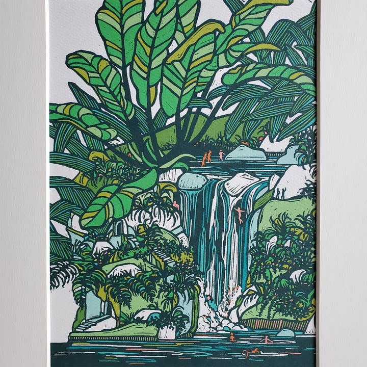 Little Green - Wholesale Art Print - Tropical Waterfall Hawaiian Landscape Matted Art Print2