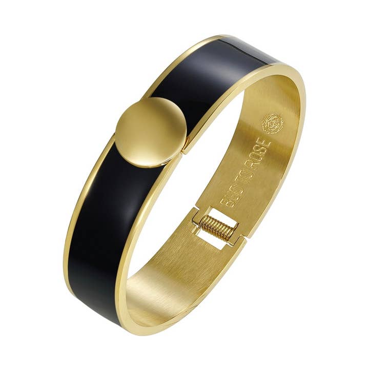 Capri Emaille Großer Armreif Schwarz/Gold für den Großhandel von Bud To Rose