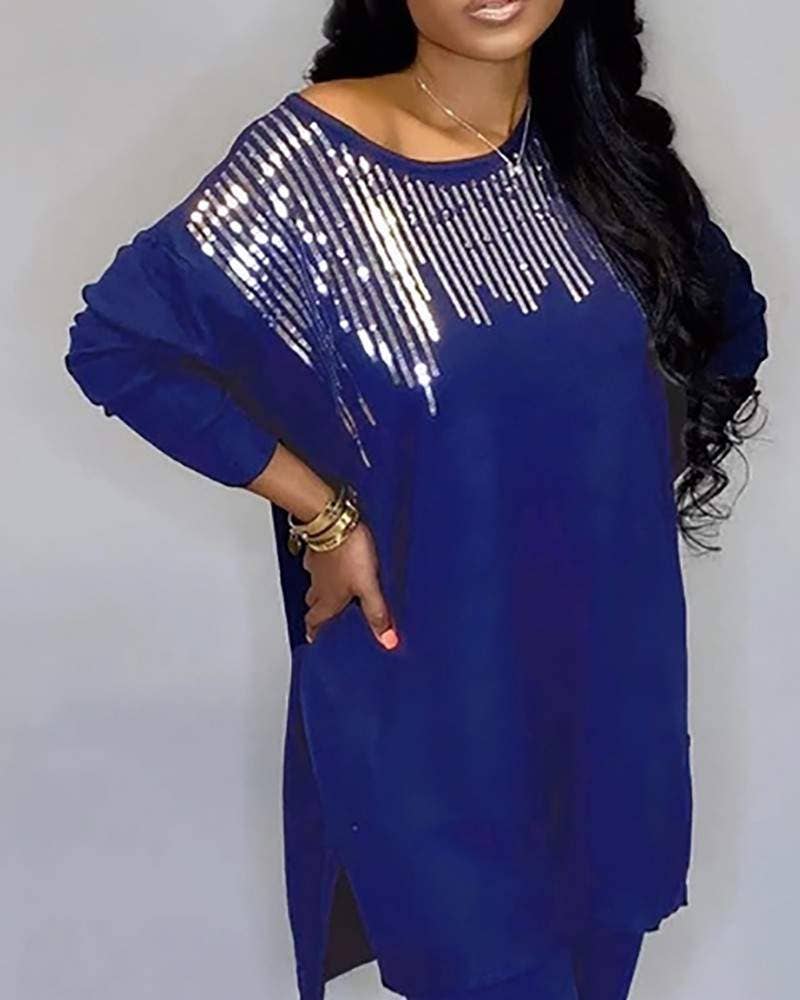 Queen Fashion - Wholesale Hemd- en rokset - Dames - set met lange mouwen en split met pailletten6