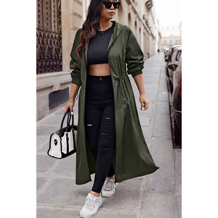 OLIVE Plus Size Solid Drawstring Waist Long Body Jacket for wholesale on Faire