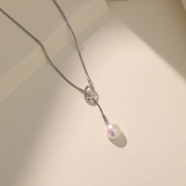 Beaded/Pearl Necklace with Dual Sphere Accents for wholesale by La Solana Design