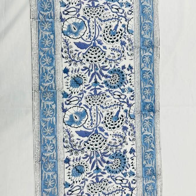 Cotton Print Club - Wholesale Table Runner - Aqua Blue Block Print Table Runner