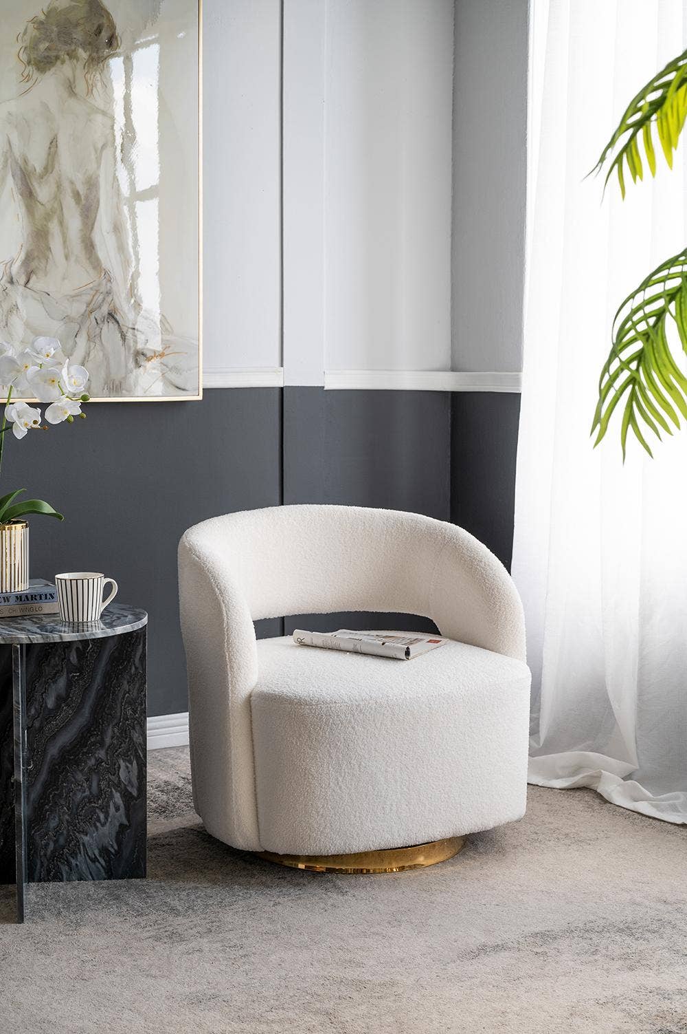 A&B Home Group Inc. - Wholesale Chair - 26.5x29.5x29.5" Cream Swivel Barrel Chair with Raised Back