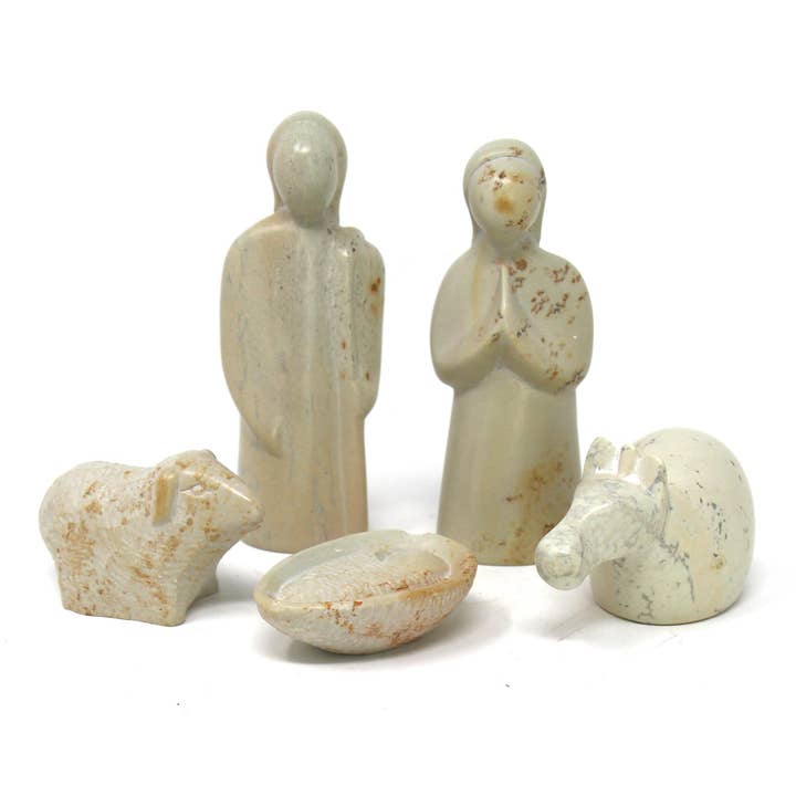 Global Crafts - Wholesale Nativity Scene Decor - Holy Family Soapstone Nativity, 5-Piece Set