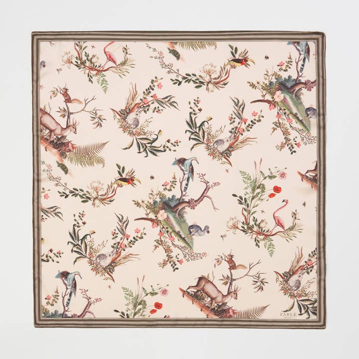 Fable England - Venta al por mayor Bufanda - Mujer - Bufanda cuadrada FABLE Toile de Jouy verde oliva0