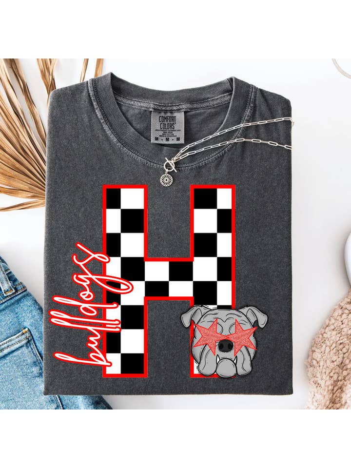 Pepper Block Letter Checker Graphic Tee for wholesale on Faire5