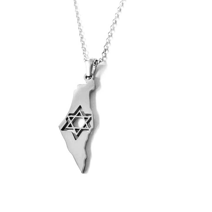 Stainless Steel Israel Map Necklace with Star of David for wholesale by Koch La Ni Jewelry