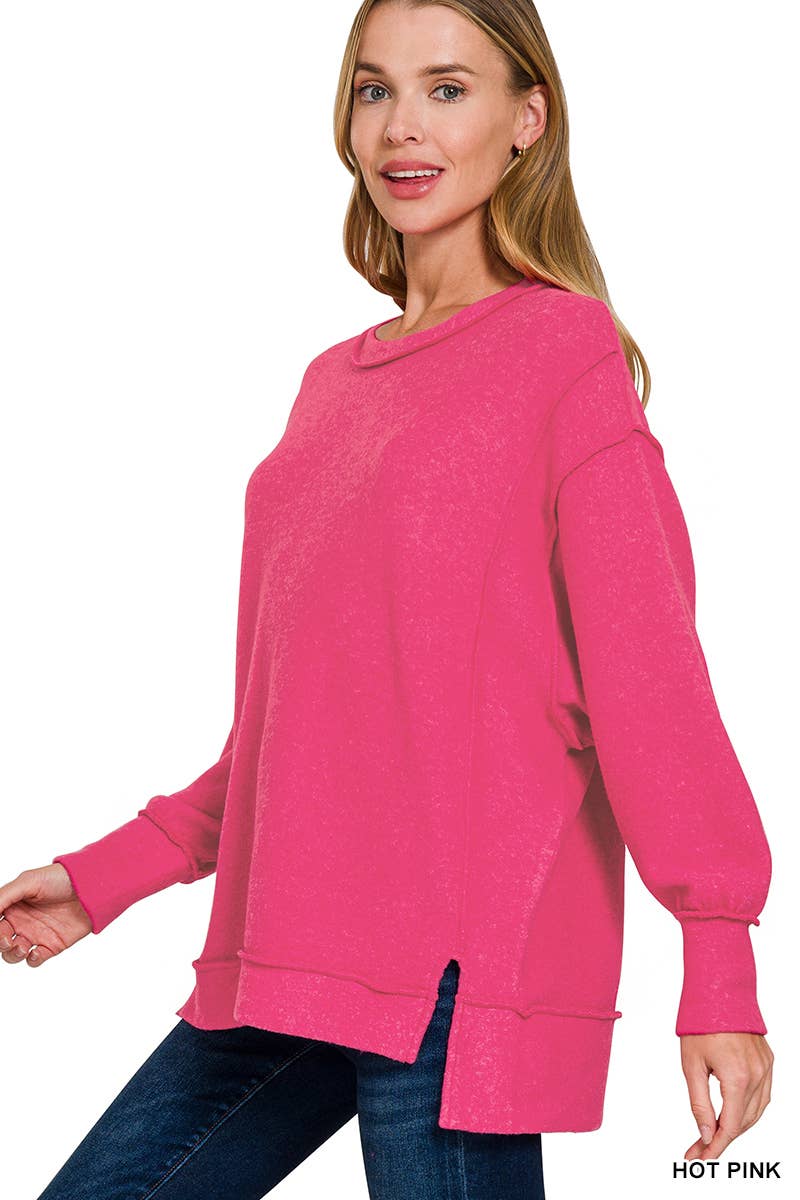 42POPS - Wholesale Knit Sweater - Women's - `.Brushed Melange Hacci Exposed Seam Sweater W/ Side27