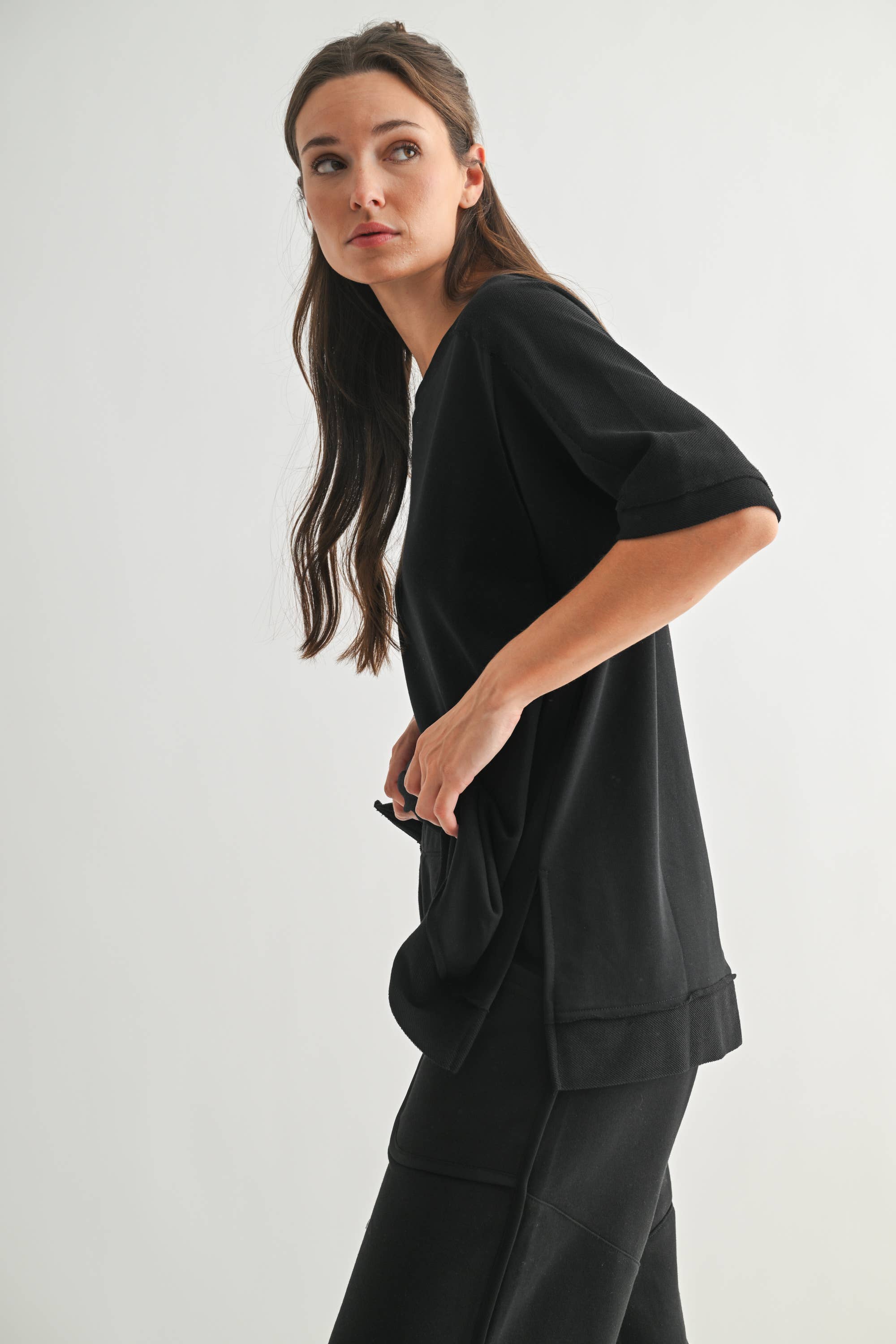 Mono B - Wholesale Tunic - Women's - Offset French Terry Dolman Sleeve Top1