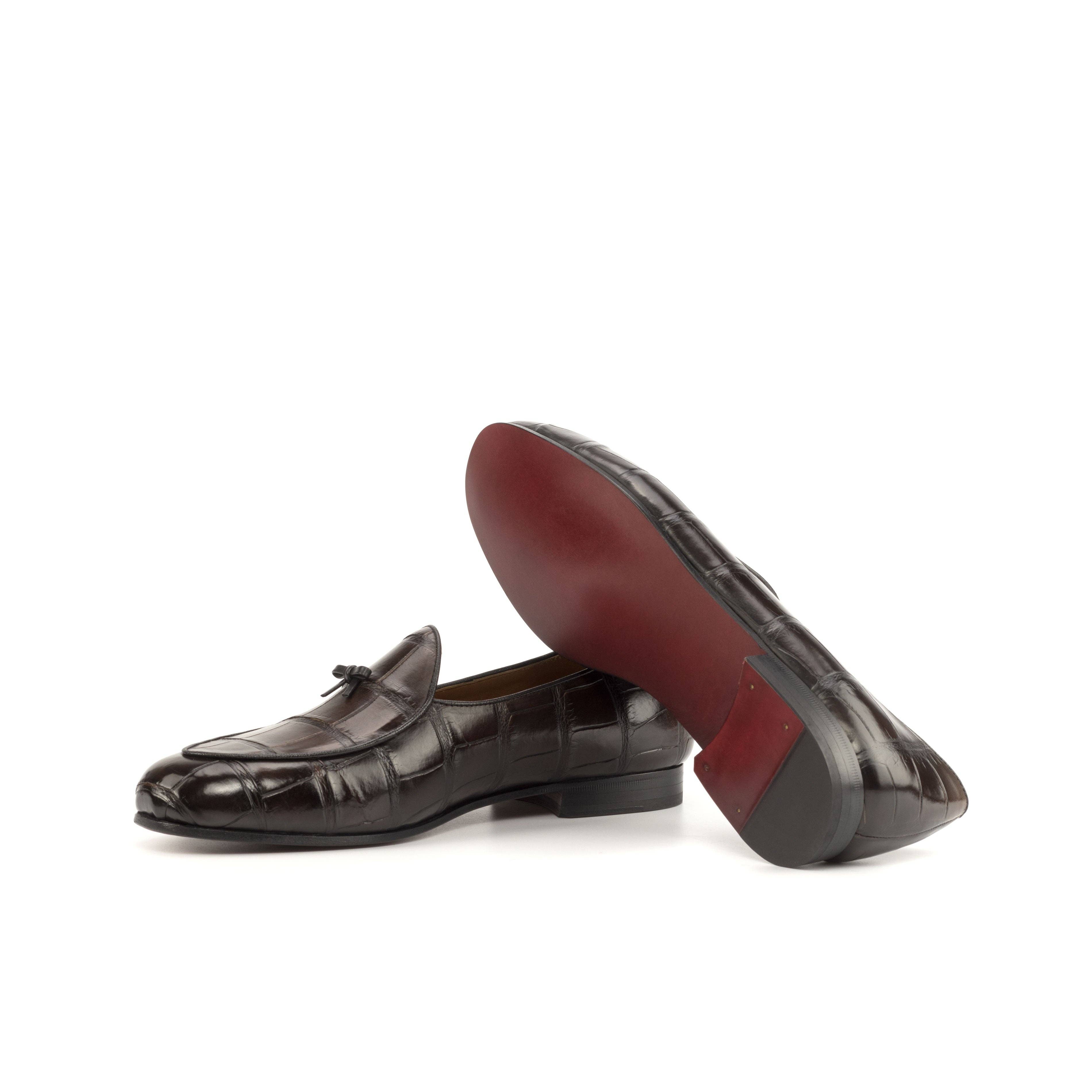 Marcello Leather & Alligator Belgian Slipper in Dark Brown for wholesale on Faire1