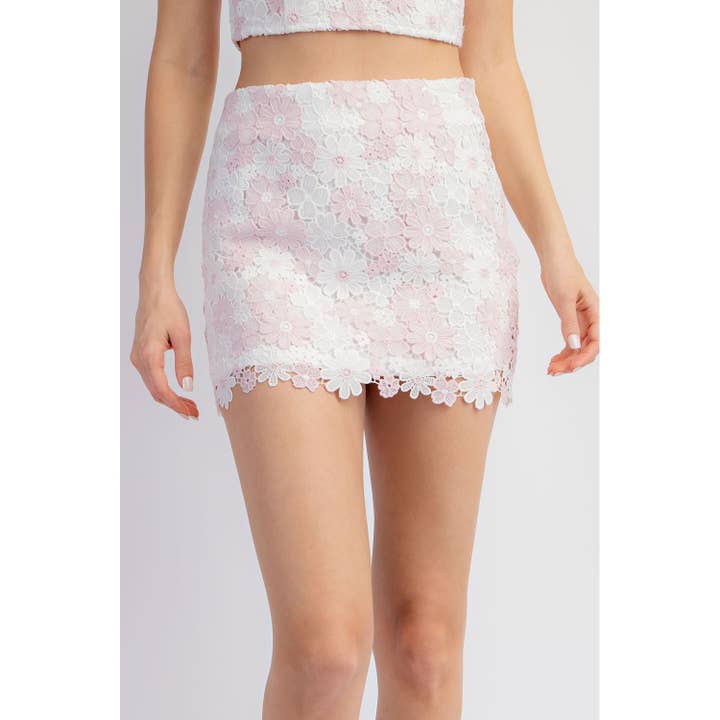 ROSE BÉBÉ Jupe Mini en Dentelle Bicolore Cs4831 en vente sur Faire