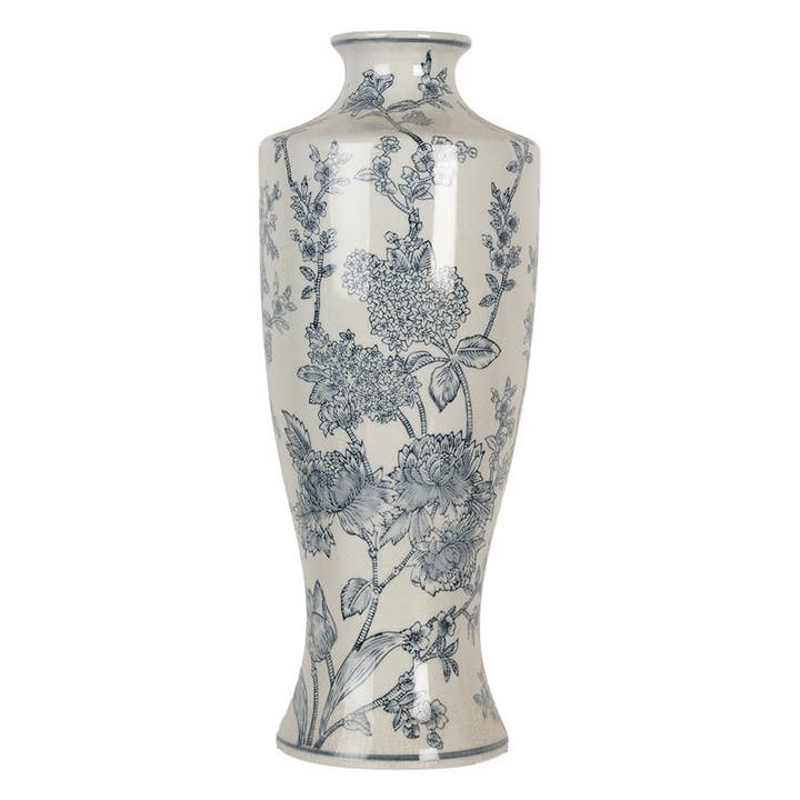 6CE2080 Vas Ø 16x42 cm Vit Blå Keramik Blommor för wholesale av Clayre & Eef