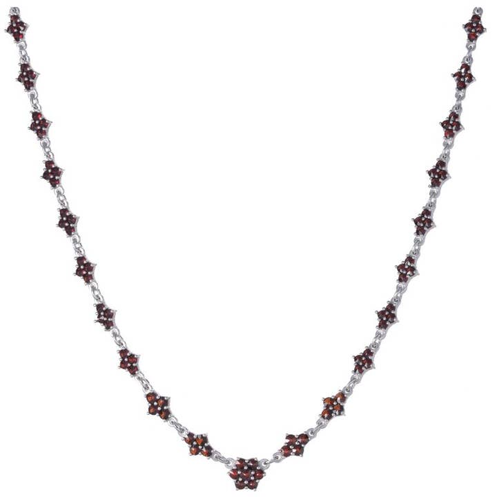 Silver necklace with garnet and almandine small flowers for wholesale by Madeka e.U.