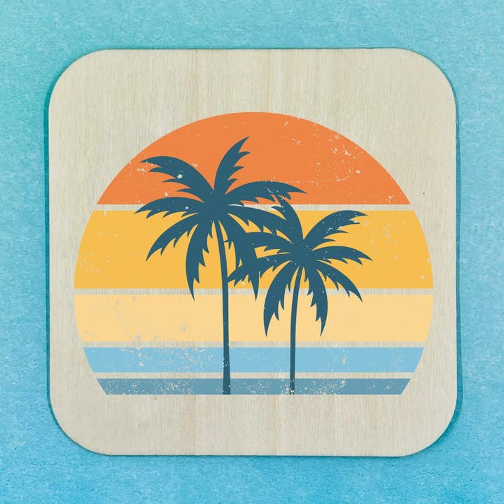 Sous-verre en bois - Retro Palm Sunset 2 pour la vente par 143 Gumdrops