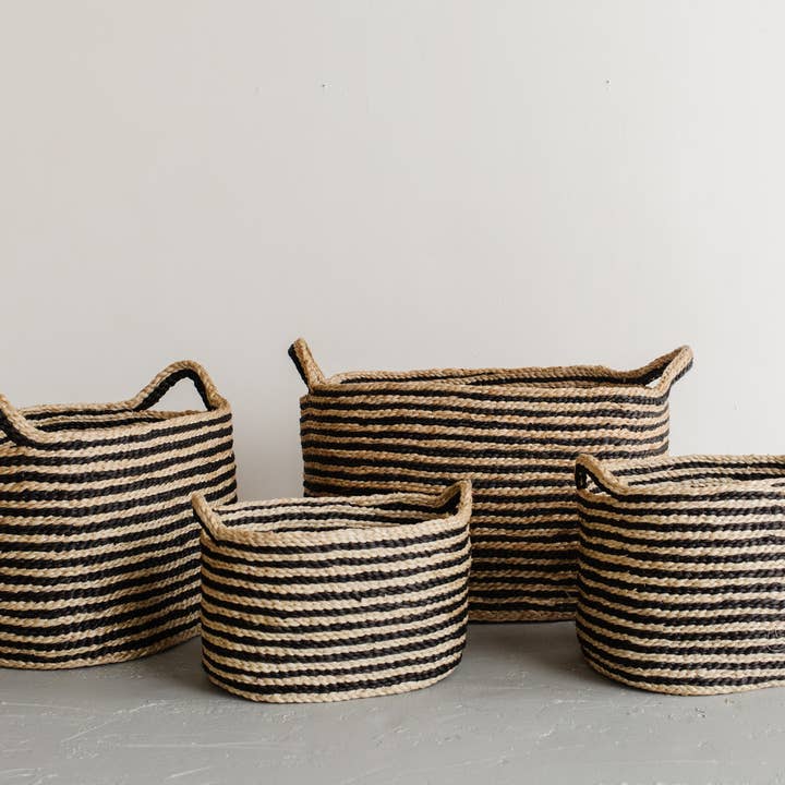 Will & Atlas – Cesta por atacado – Cesto Oval com pega, juta - riscado