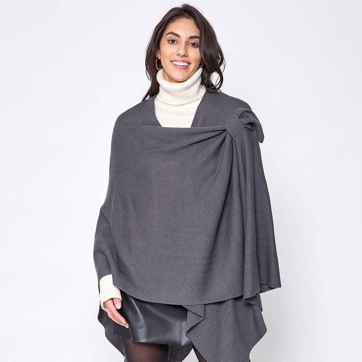 Sensibling Corp. - Wholesale Poncho - Women's - Shoulder Strap Solid Ruana Poncho13