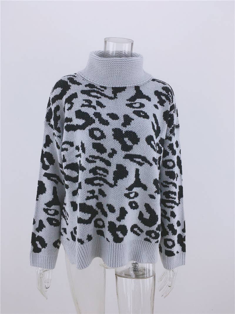 Lily Clothing - Wholesale Knit Sweater - Women's - LEOPARD PRINT SWEATER LOOSE TURTLENECK SWEATER8
