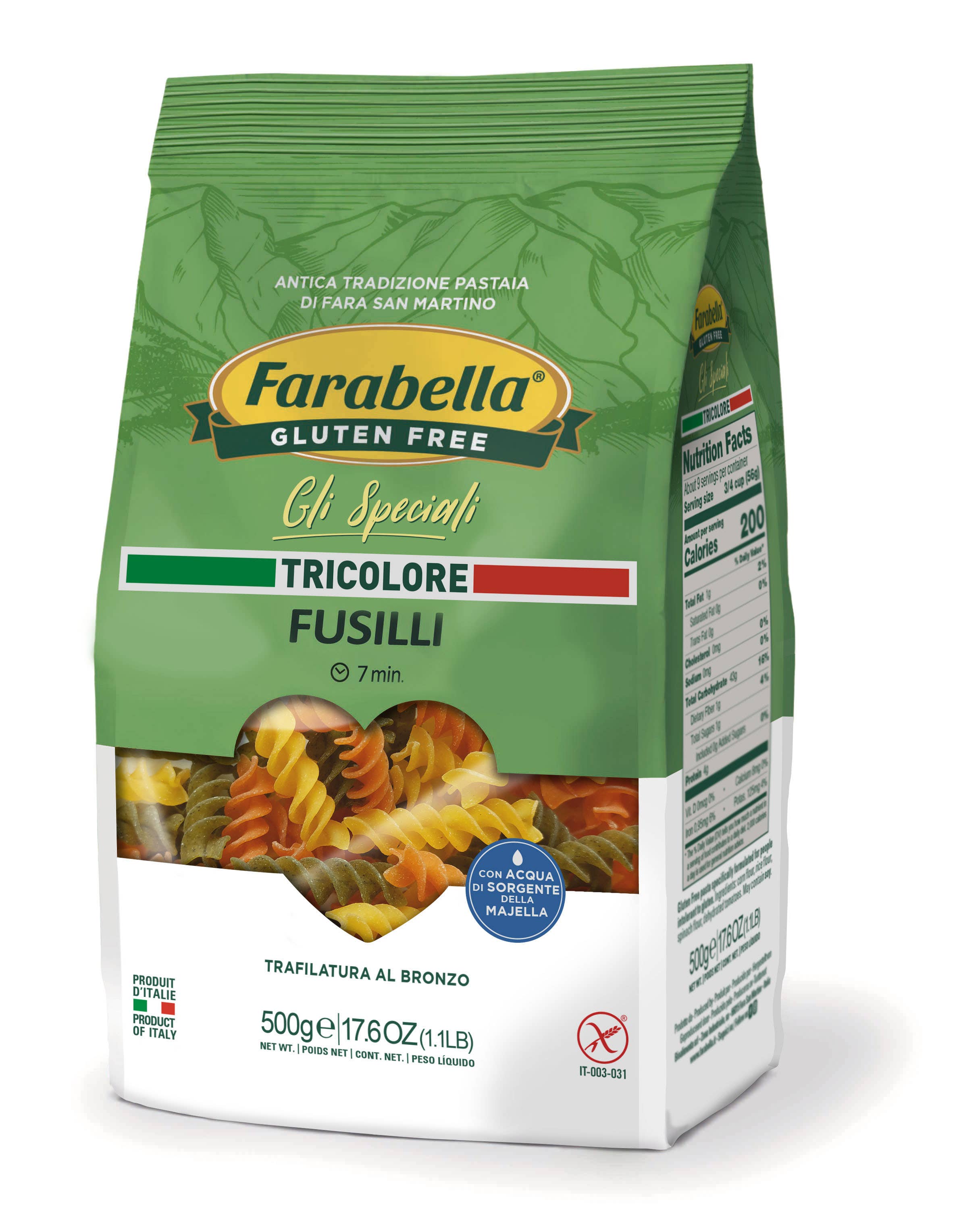 Farabella – Massa por atacado – Massa Fusilli Tricolor Sem Glúten 500 g x 12 Farabella - Produzida na Itália0