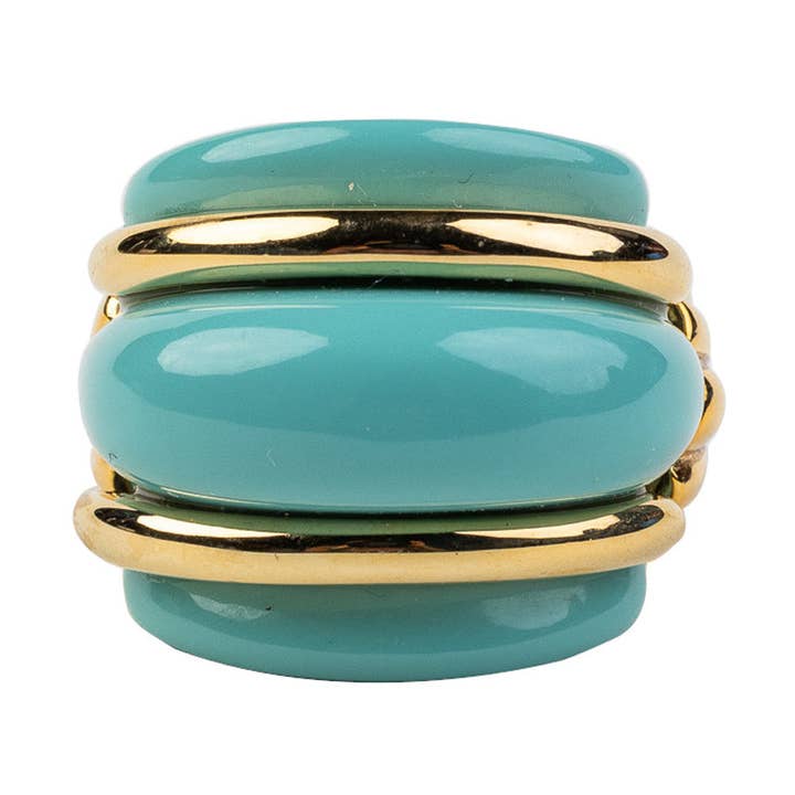 Gold and Turquoise Double Ribbed Ring for wholesale by Kenneth Jay Lane