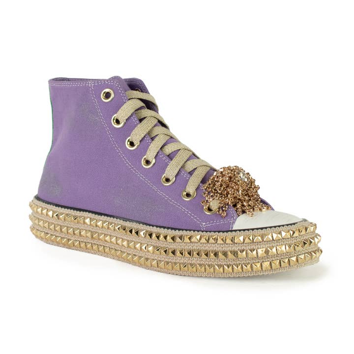 Purple ASH-01-P Studded Hi Top Sneaker for wholesale on Faire