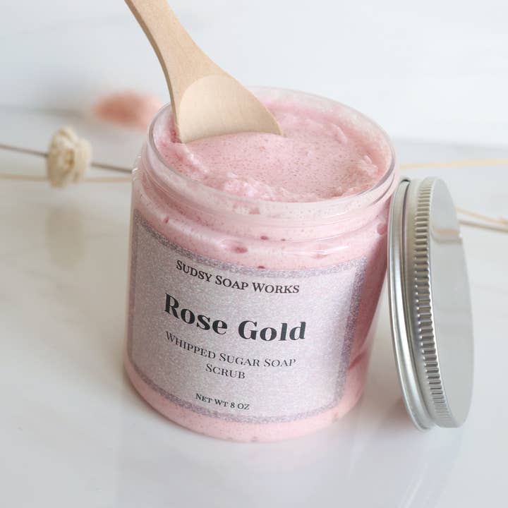 Sudsy Soap Works LLC - Vente Gommage/exfoliant pour le corps - Exfoliant au sucre fouetté Rose Gold2