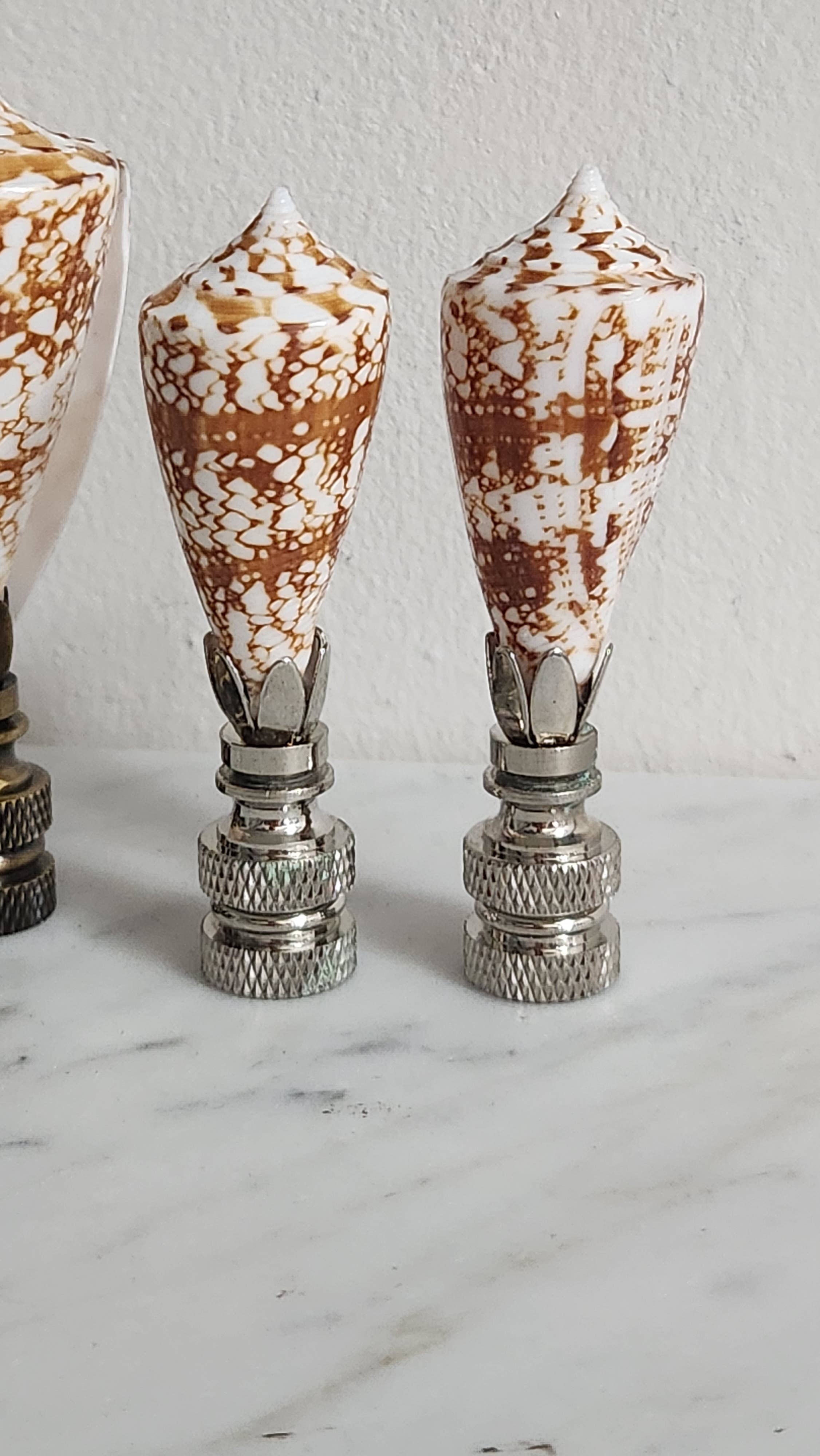 White Tulip Boutique - Wholesale Decorative Tabletop Object - Pair, Brown and White Sea Shell Lamp Finial, Set of 23