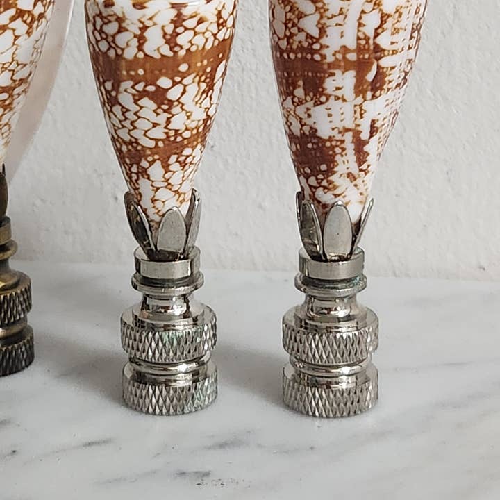 White Tulip Boutique - Wholesale Decorative Tabletop Object - Pair, Brown and White Sea Shell Lamp Finial, Set of 23