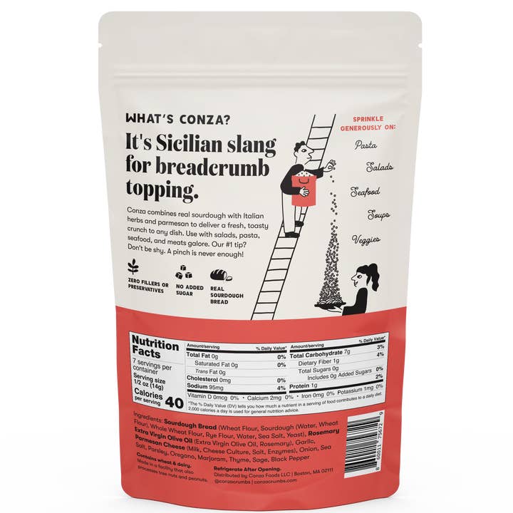 Conza Sourdough Crunch Breadcrumbs - Wholesale Bread Mix - Italian Herb & Parmesan - Sourdough Crunch Breadcrumb -3.6oz