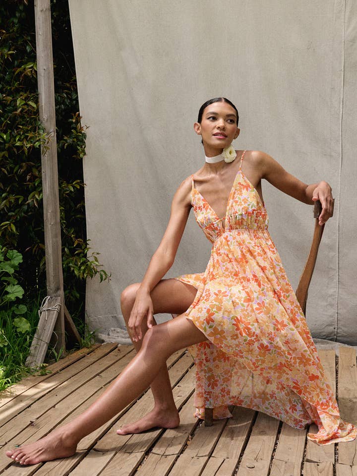 Floral Deep V Neck Cami Strap Slip Dress for wholesale by Promesa USA