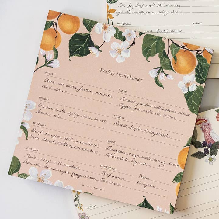 Bespoke Letterpress - Wholesale Notepad - Meal Planner Notepad - Peaches8