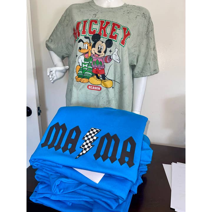 Davis Designs - Wholesale Graphic Sweatshirt - Women's - MA MA puff and checkered crewneck sweatshirt3