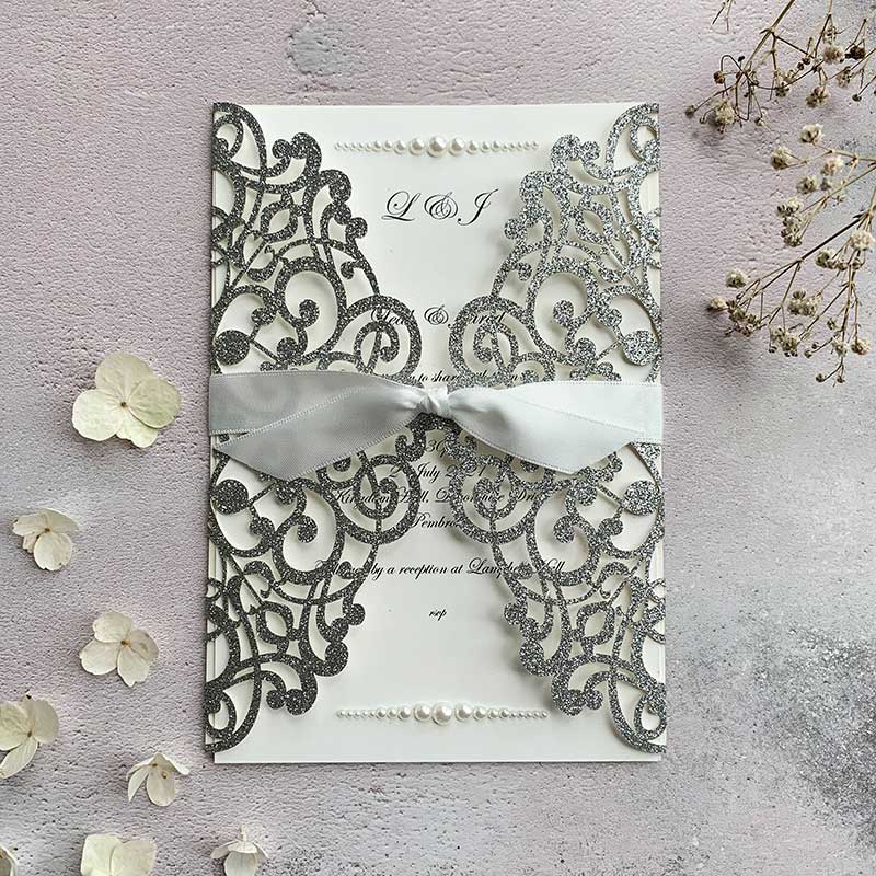 Imaginediy – wholesale Invitations – Lavish Glitter Laser Cut in Silver2