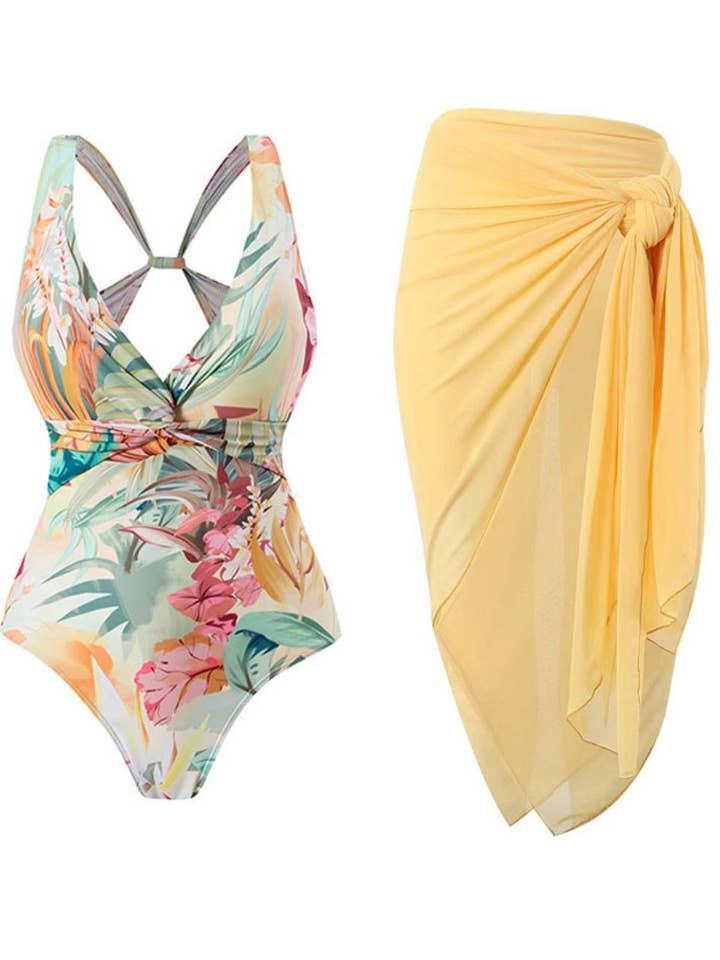 Ladies Floral Print One Piece with Cover SKSW40138 for wholesale by Sweetkama