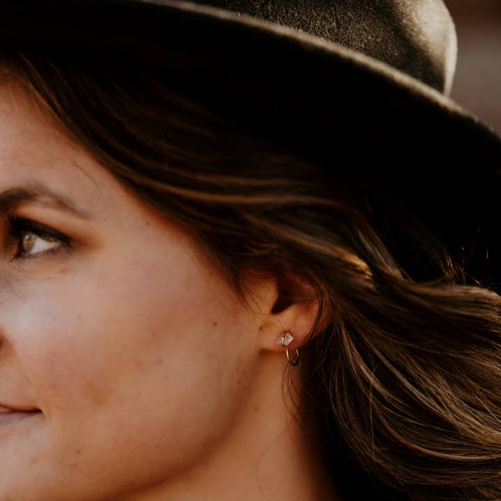 Pakimer Diamond Huggies in 14k Gold Fill or Solid Silver for wholesale by Sojourn Well