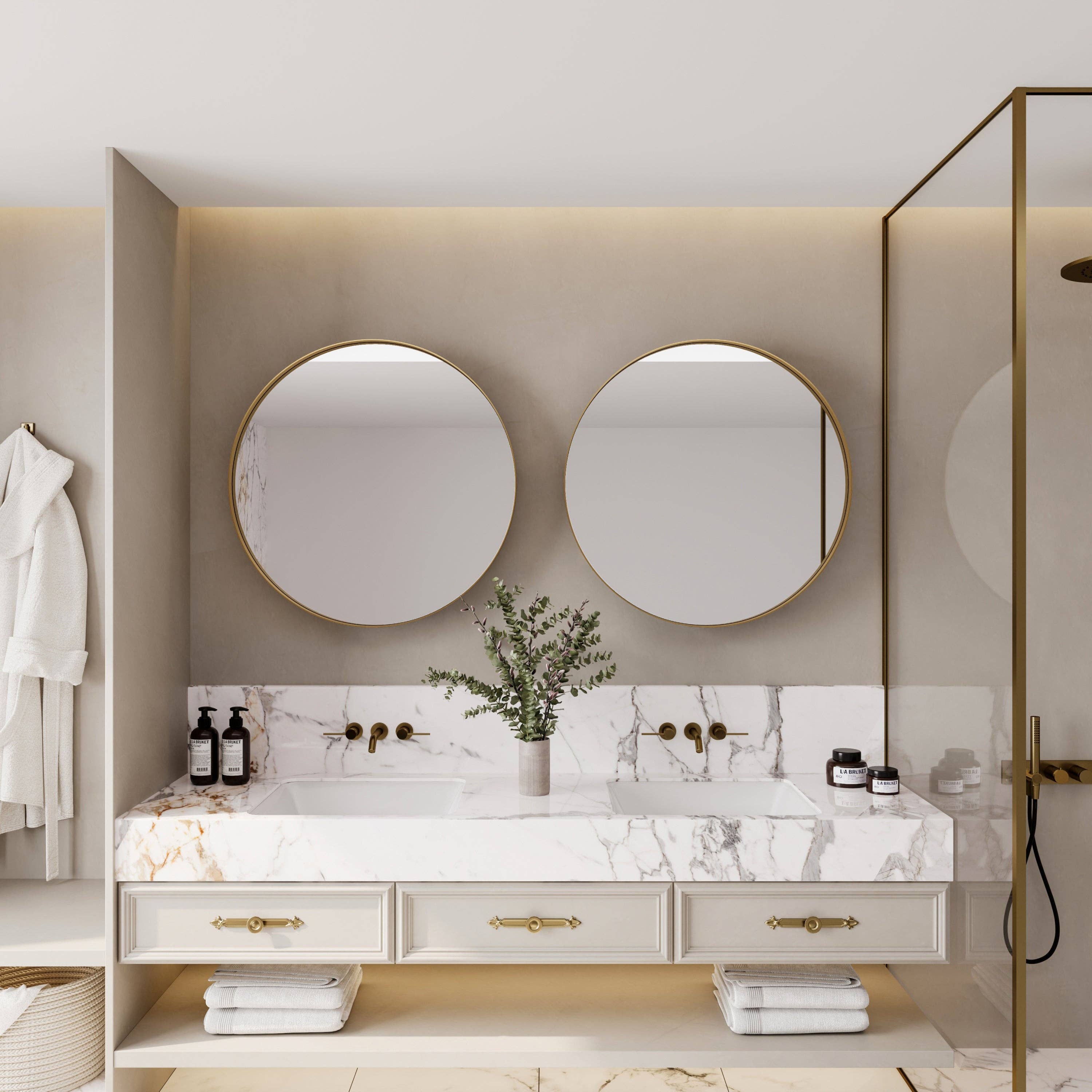 39F Inc. - Wholesale Wall Mirror - 31.5" Matte Gold Round Metal Medicine Cabinet - Mirror8