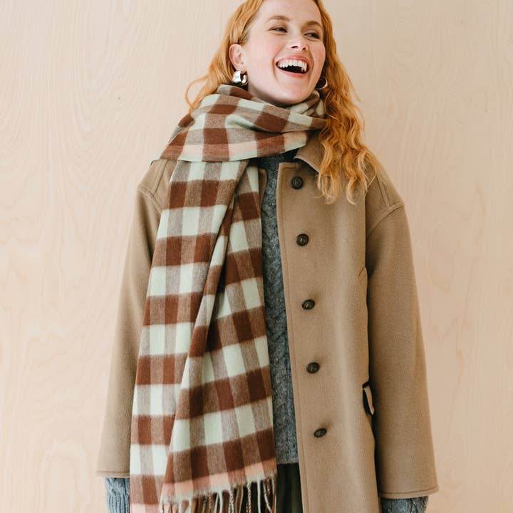 TBCo - Wholesale Scarf - Women's - Lambswool Blanket Scarf in Green Gingham