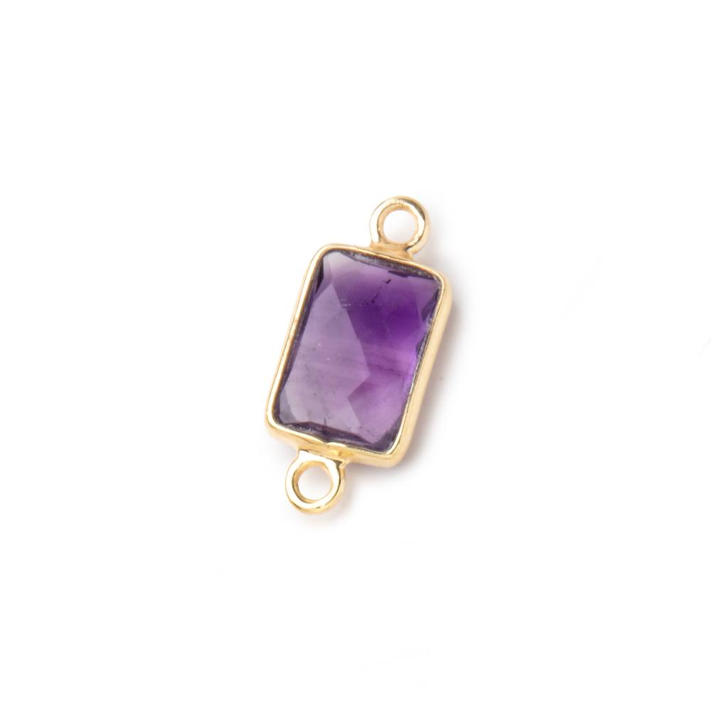 Beads of Cambay - Wholesale Beads - 10x7mm Vermeil Bezel Amethyst Faceted Rectangle Connectors 1 piece